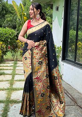 Black Meenakari Silk Saree Set