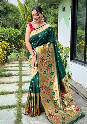 Dark Green Meenakari Silk Saree Set