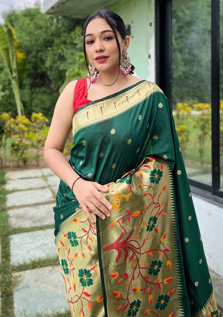 Dark Green Meenakari Silk Saree Set