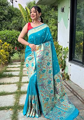 Firozi Meenakari Silk Saree Set