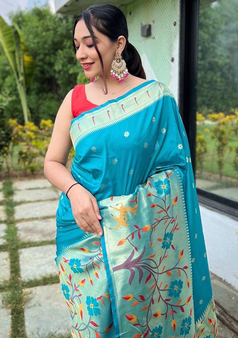 Firozi Meenakari Silk Saree Set