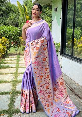Lavender Meenakari Silk Saree Set