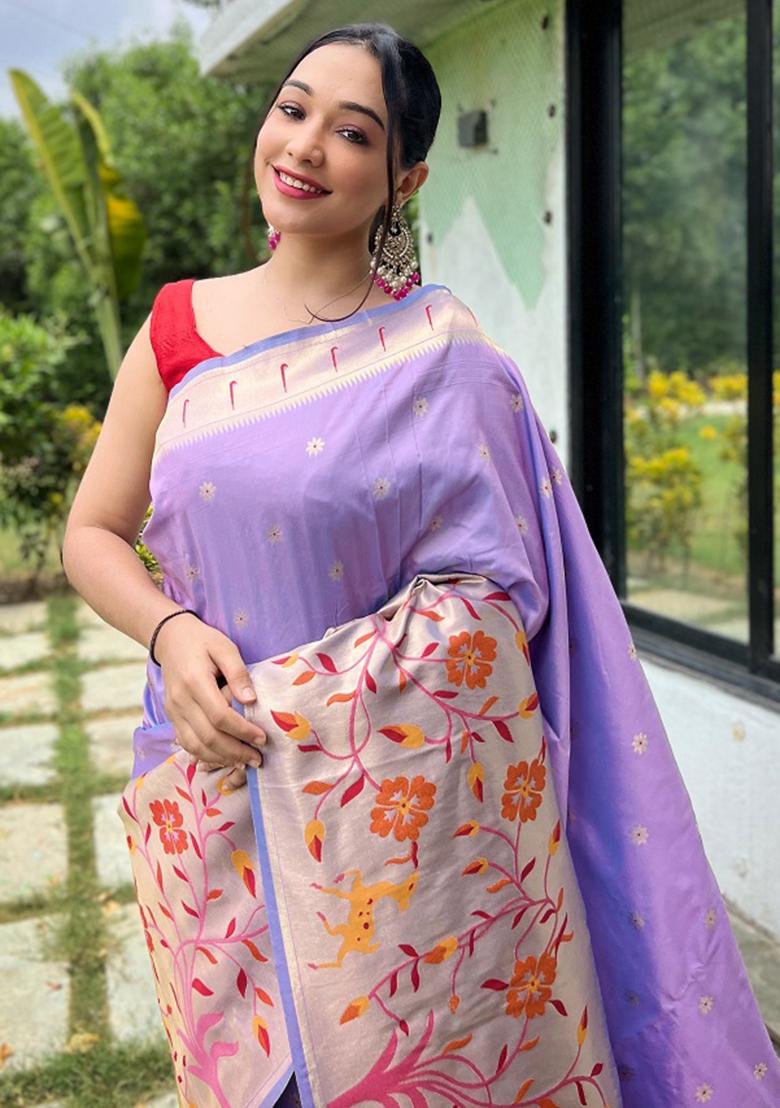 Lavender Meenakari Silk Saree Set