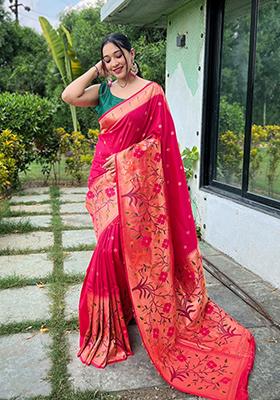 Pink Meenakari Silk Saree Set