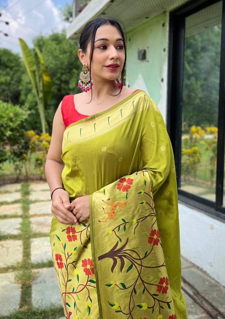 Pista Green Meenakari Silk Saree Set