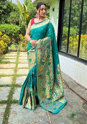 Rama Green Meenakari Silk Saree Set