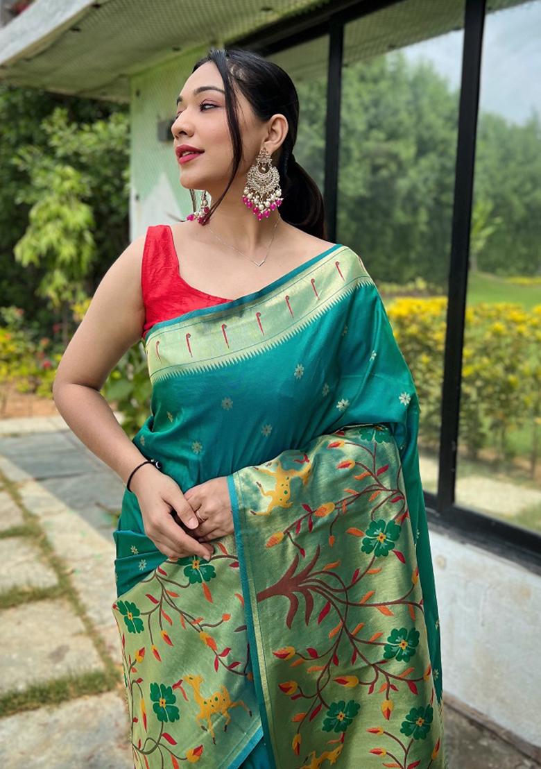 Rama Green Meenakari Silk Saree Set