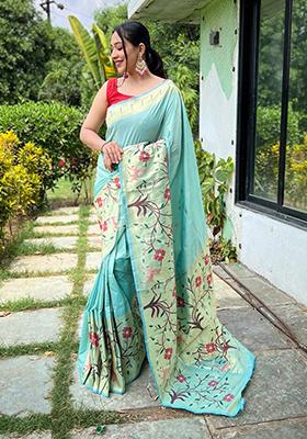 Sky Blue Meenakari Silk Saree Set