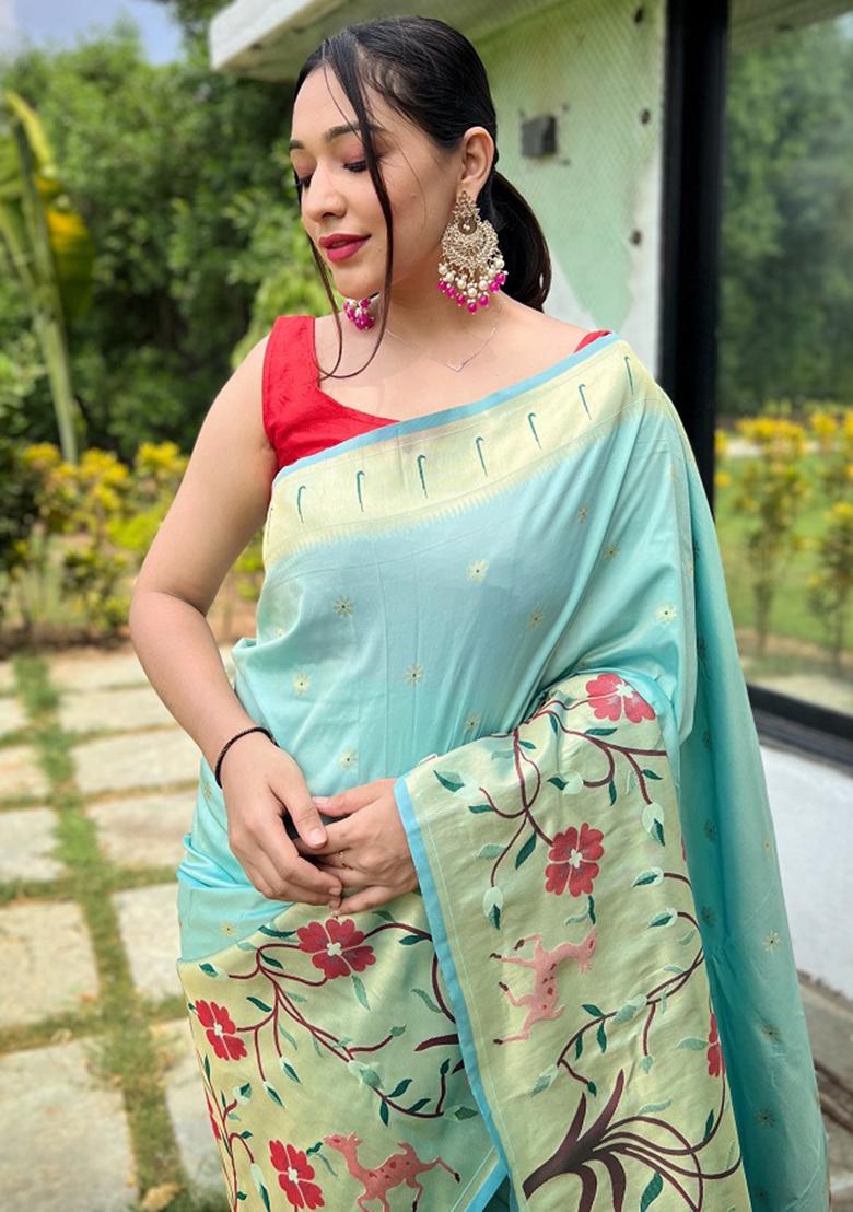 Sky Blue Meenakari Silk Saree Set