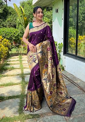 Wine Meenakari Silk Saree Set