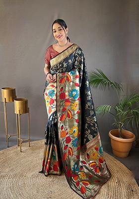 Black Zari Silk Saree Set