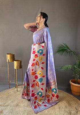 Lavender Zari Silk Saree Set