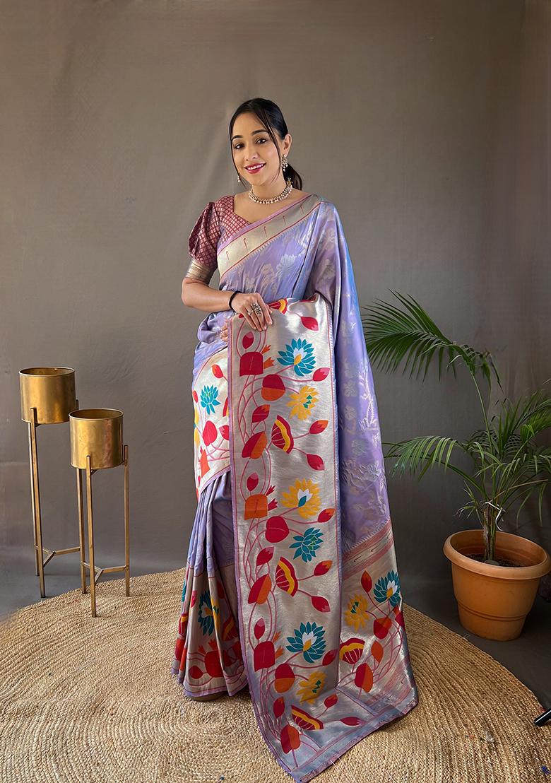 Lavender Zari Silk Saree Set