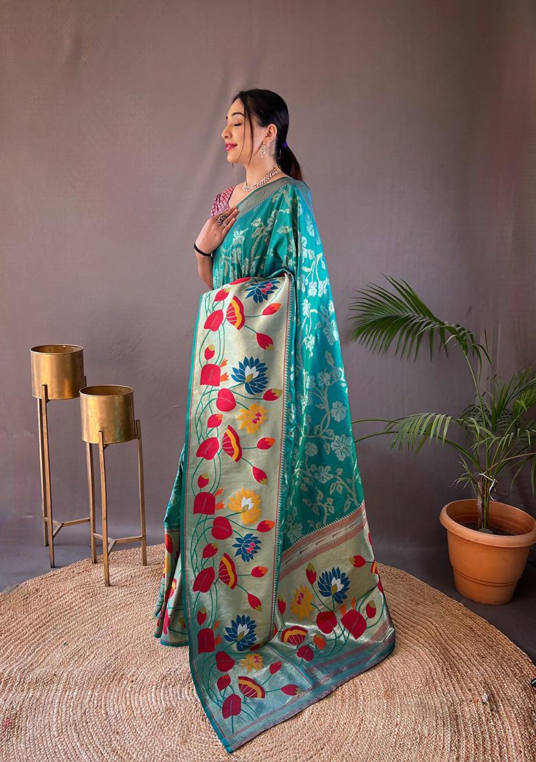 Rama Green Zari Silk Saree Set