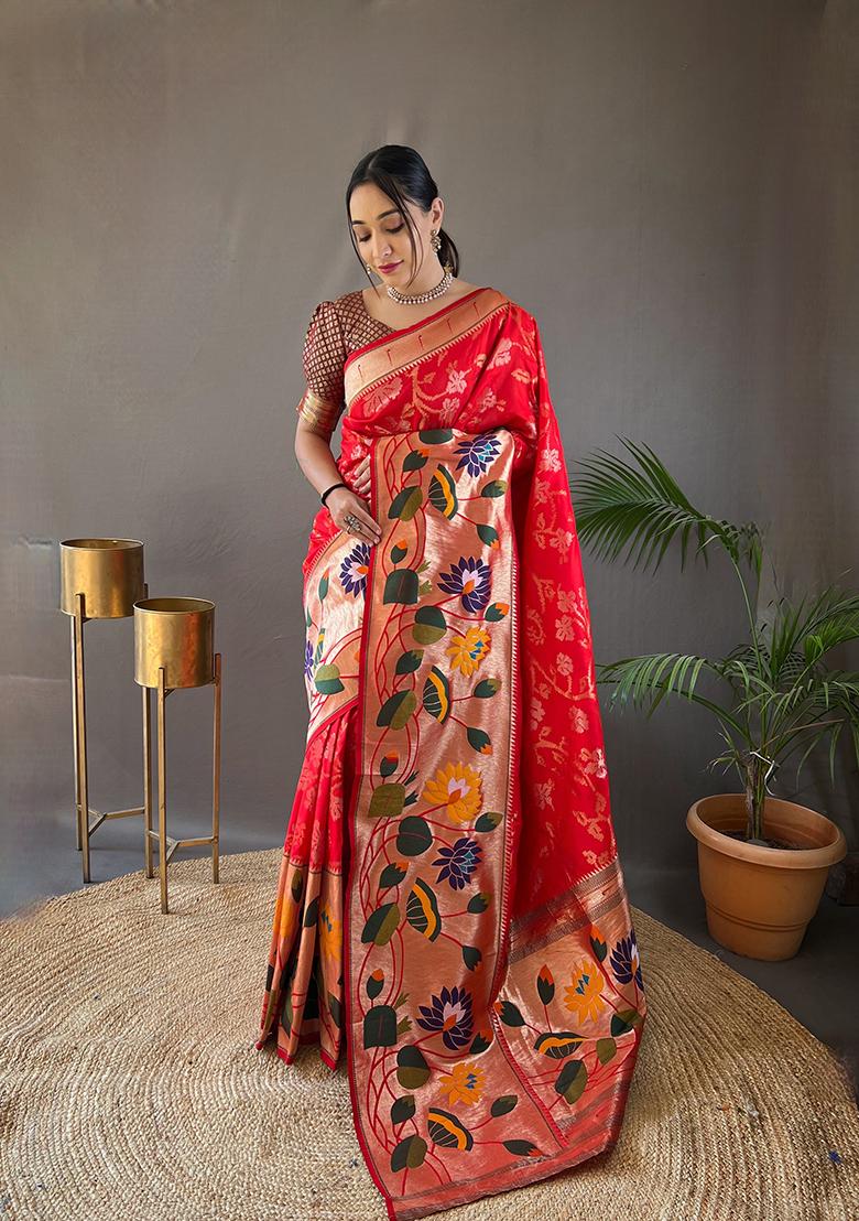 Red Zari Silk Saree Set