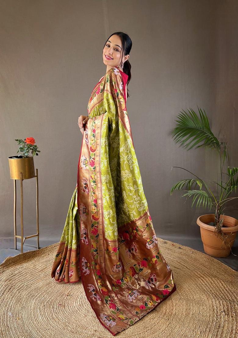 Pista Green Zari Silk Saree Set