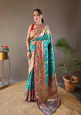 Rama Green Zari Silk Saree Set