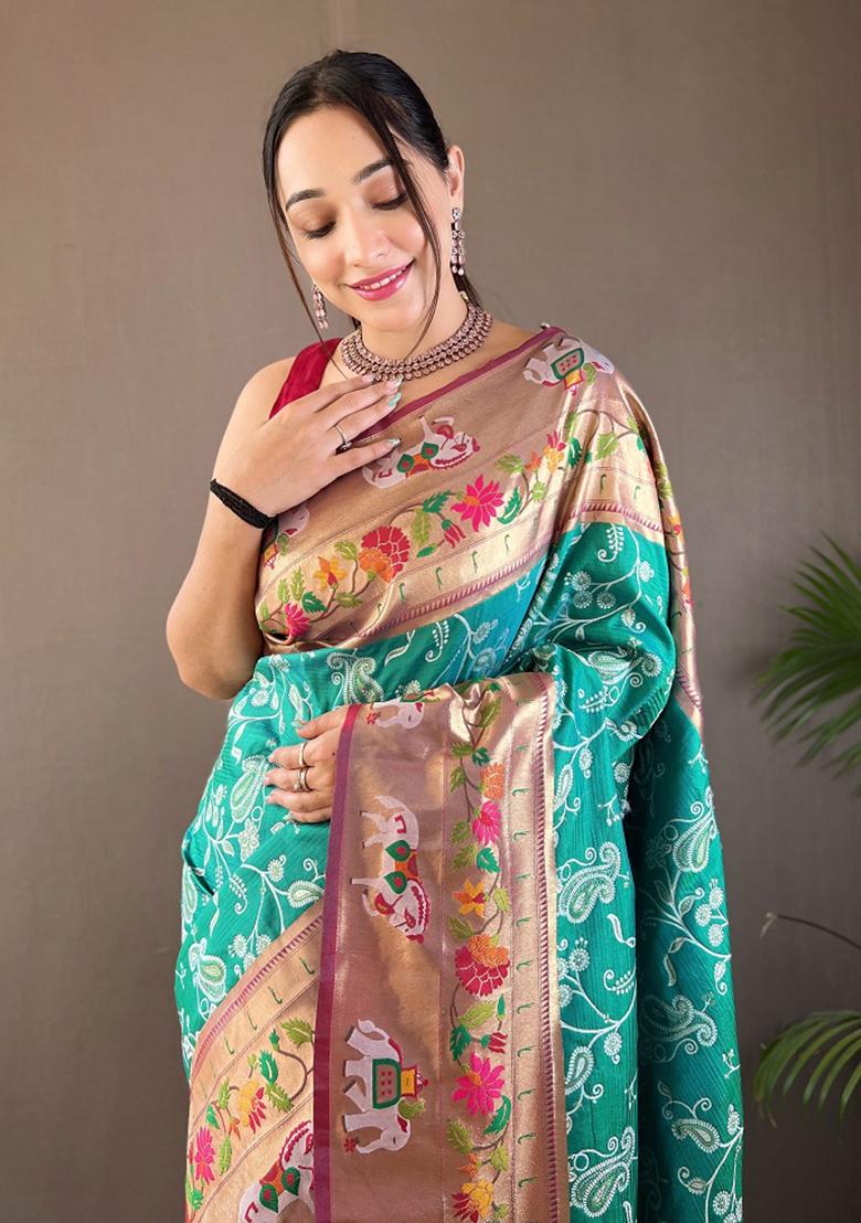 Rama Green Zari Silk Saree Set