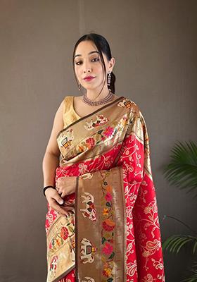Red Zari Silk Saree Set