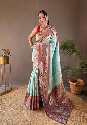 Sky Blue Zari Silk Saree Set