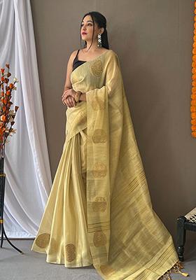 Cream Zari Tissue Silk Saree Set
