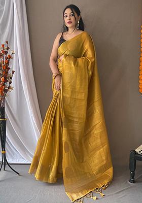 Golden Zari Tissue Silk Saree Set