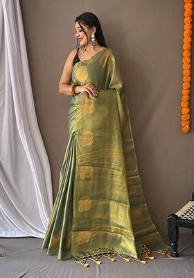 Green Zari Tissue Silk Saree Set