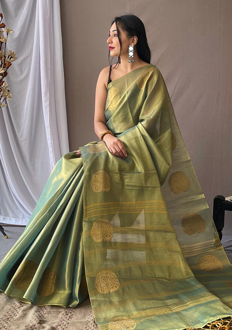 Green Zari Tissue Silk Saree Set