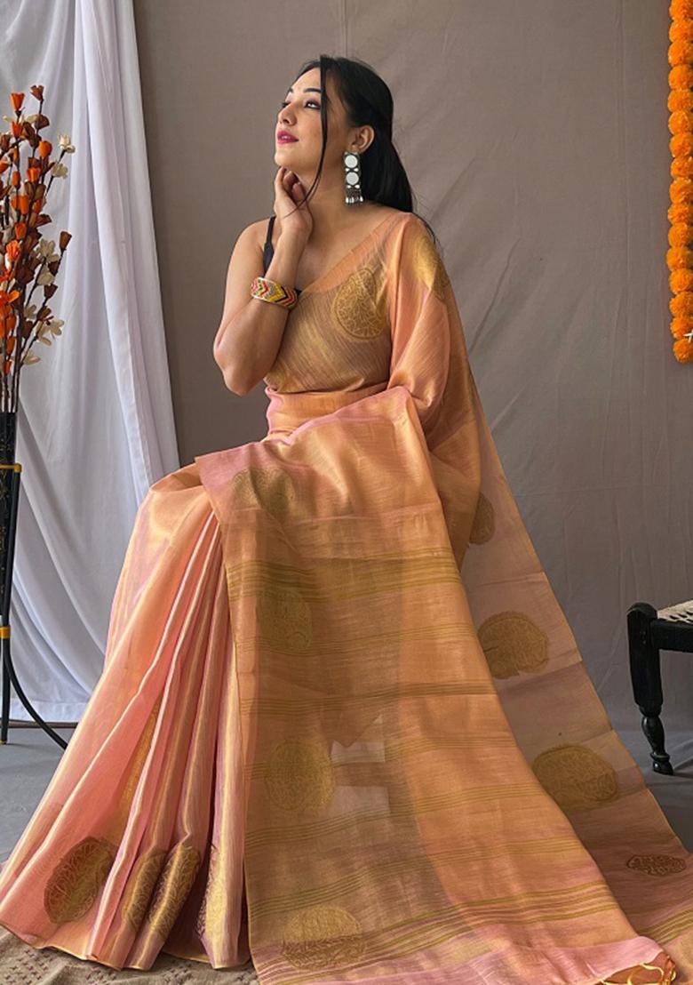 Light Pink Zari Tissue Silk Saree Set