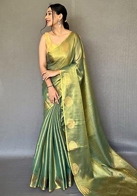 Dark Green Zari Tissue Silk Saree Set