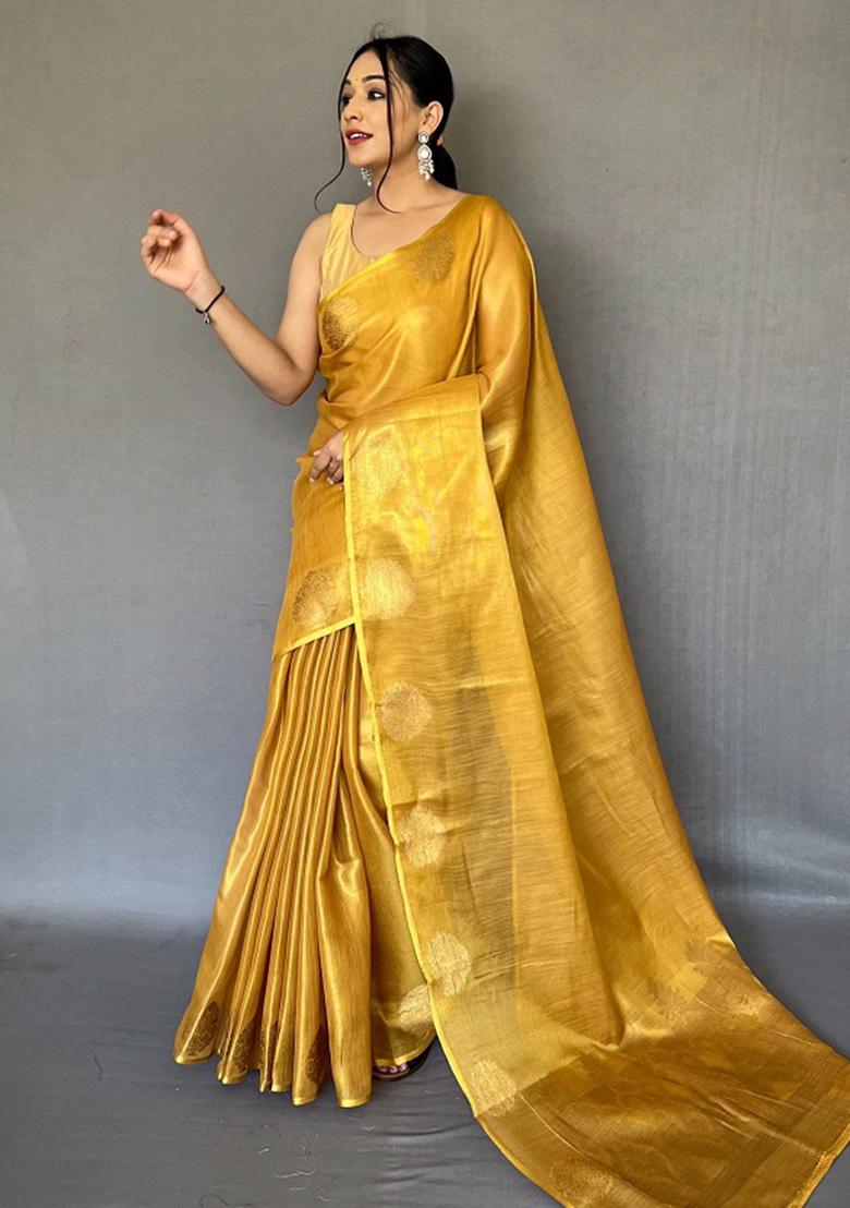 Golden Zari Tissue Silk Saree Set
