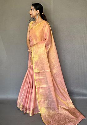 Light Pink Zari Tissue Silk Saree Set