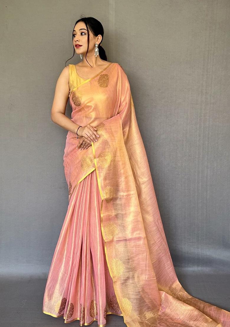 Light Pink Zari Tissue Silk Saree Set