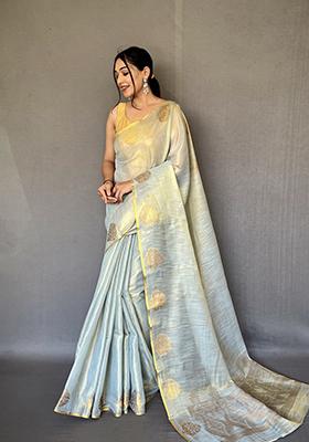 White Zari Tissue Silk Saree Set