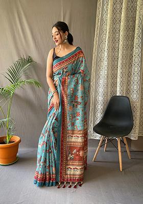 Rama Green Kalamkari Cotton Saree Set