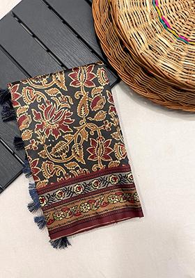 Black Digital Print Silk Saree Set