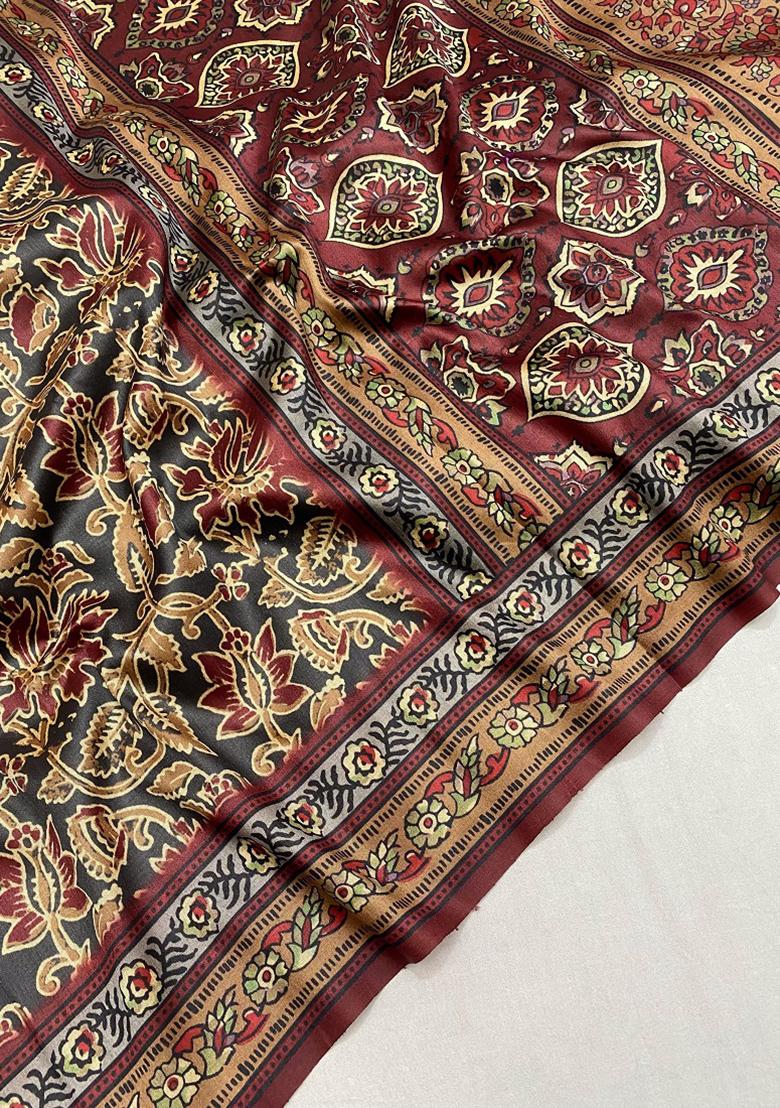 Black Digital Print Silk Saree Set