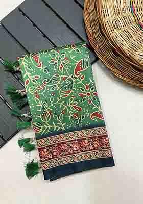 Green Digital Print Silk Saree Set