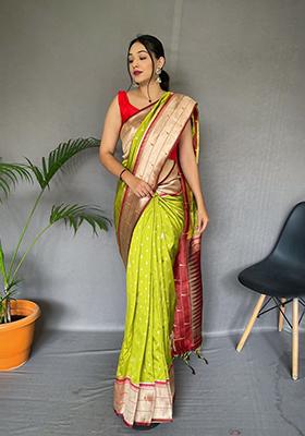 Pista Green Mottif Pattern Silk Saree Set
