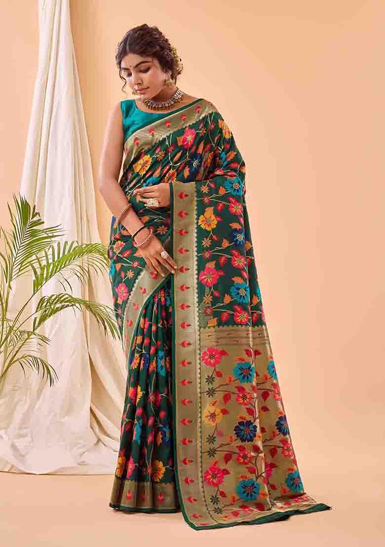 Dark Green Meenakari Silk Saree Set