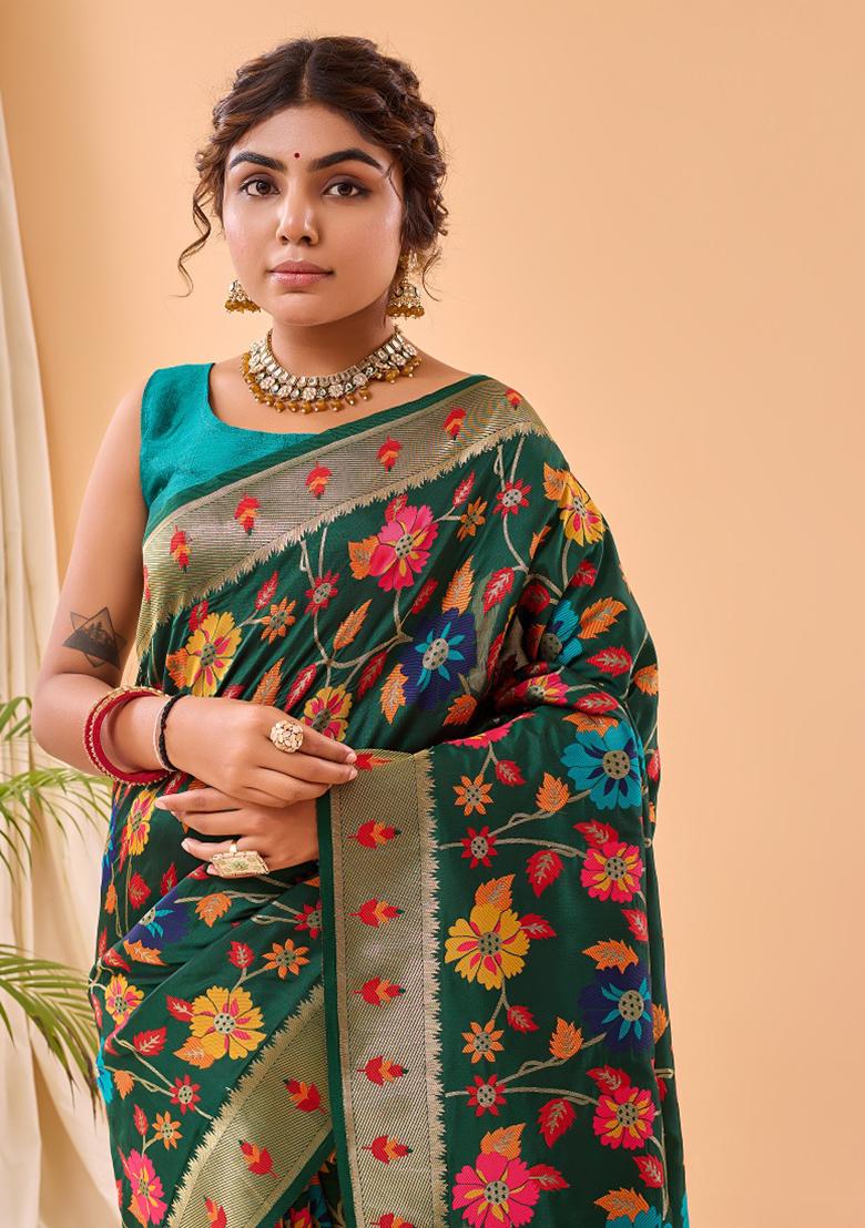 Dark Green Meenakari Silk Saree Set