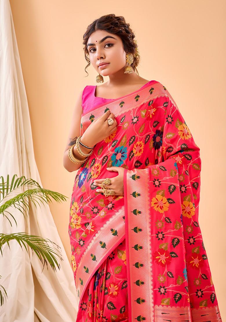 Pink Meenakari Silk Saree Set