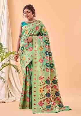 Pista Green Meenakari Silk Saree Set