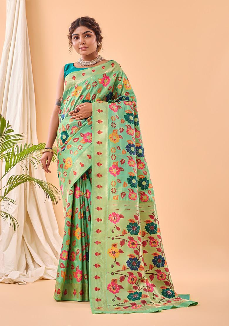 Pista Green Meenakari Silk Saree Set