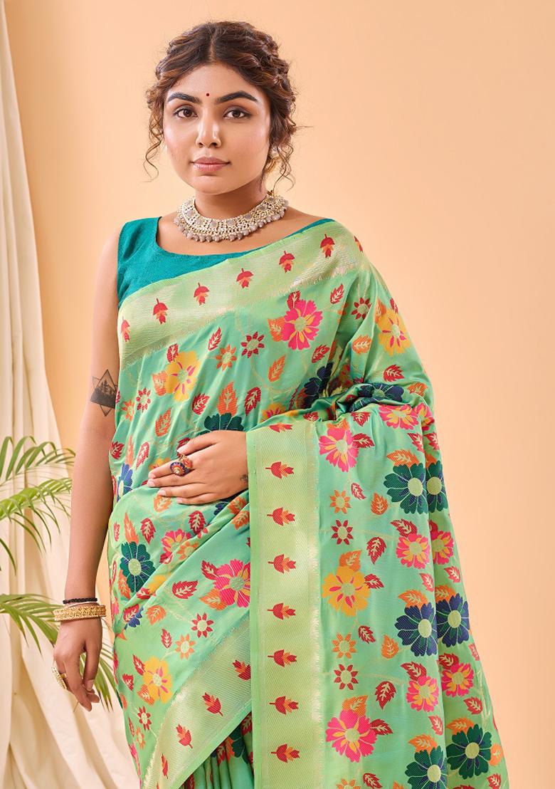 Pista Green Meenakari Silk Saree Set