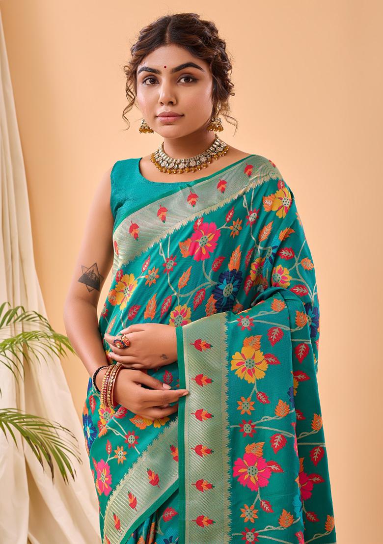 Rama Green Meenakari Silk Saree Set