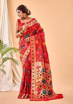 Red Meenakari Silk Saree Set