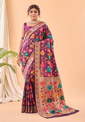 Wine Meenakari Silk Saree Set