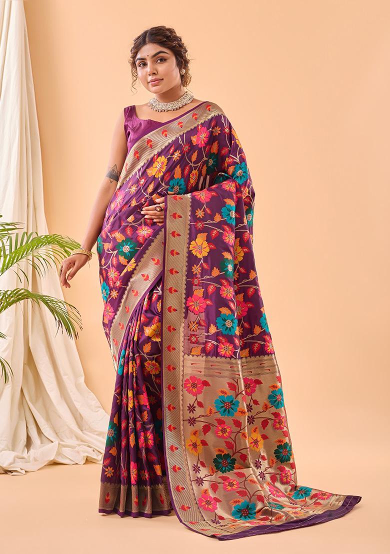 Wine Meenakari Silk Saree Set