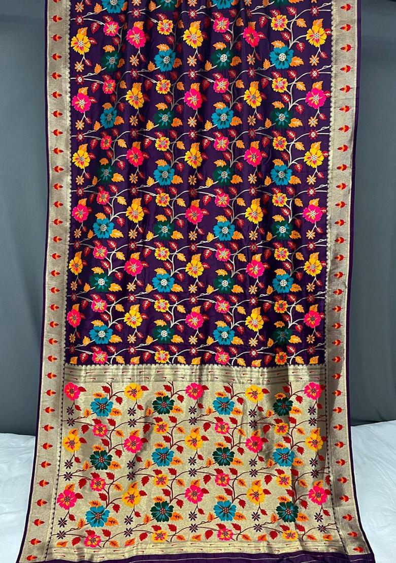 Wine Meenakari Silk Saree Set